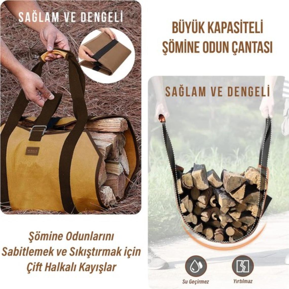 Haegs Ağır Hizmet Çantası, Waxed Kanvas, Şömine Odun Çantası, Şömine Odun Sobası Aksesuarları Amber Sarı