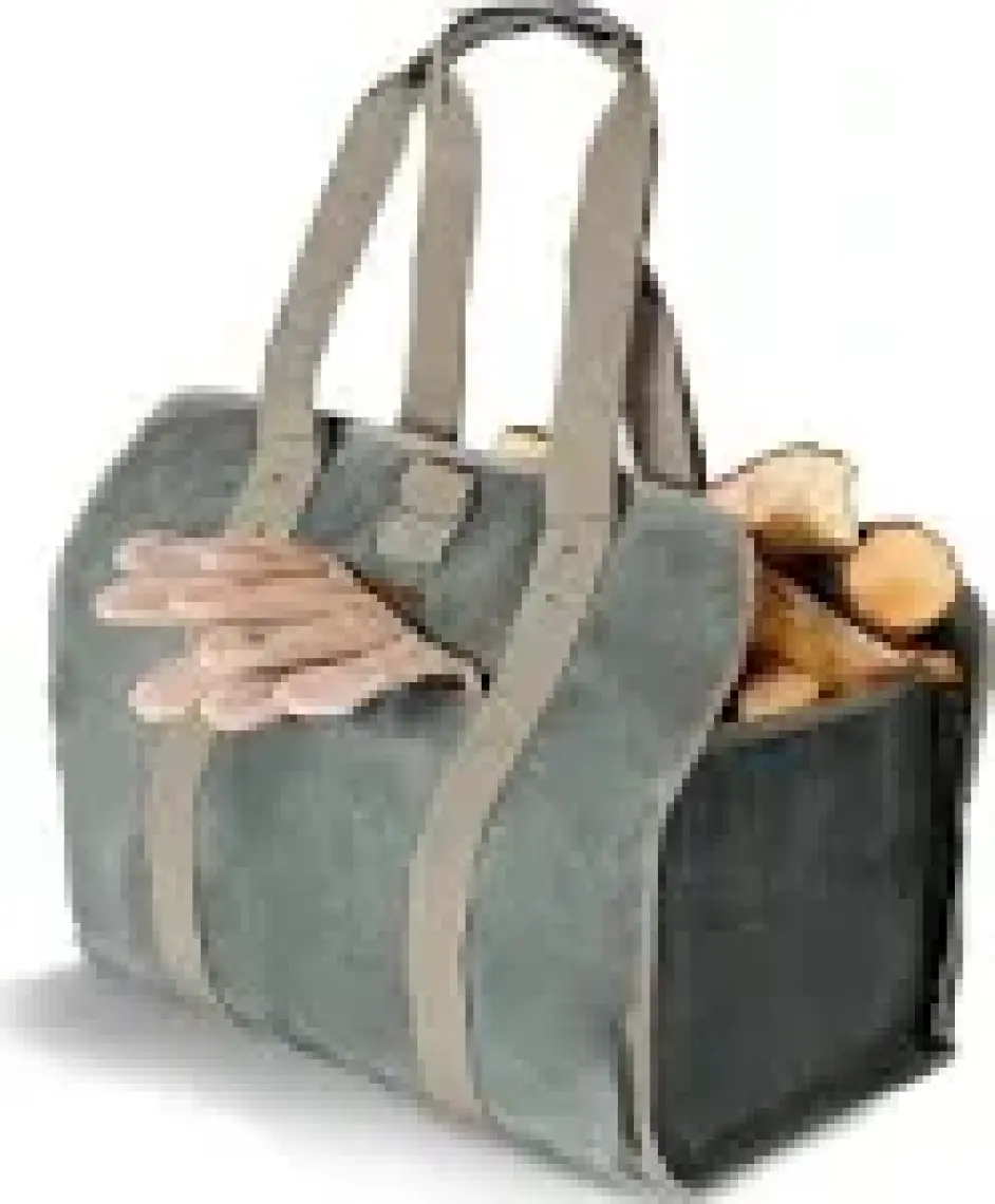 Haegs Fermuarlı Ağır Hizmet Çanta, 2in1 Waxed Kanvas, Şömine Odun Çantası,  Şömine Odunluk, Ağır Hizmet Tipi Taşıma Çantası Timsah Yeşili