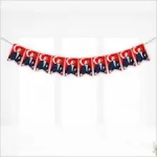Süsle Bebek ve Parti Bayraklı Atatürk Flama Seti, 1,50mt Kurdele Dizili 11cm x 17cm - 10'lu