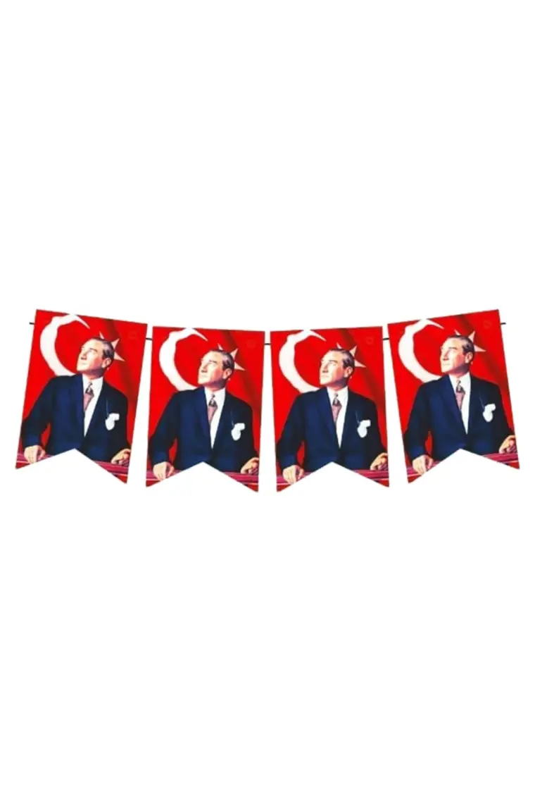 Süsle Bebek ve Parti Bayraklı Atatürk Flama Seti, 1,50mt Kurdele Dizili 11cm x 17cm - 10'lu