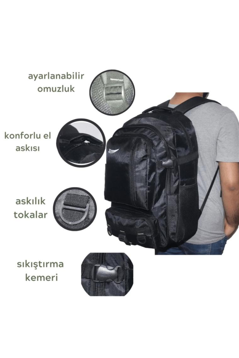 50 Lt Siyah Büyük Boy Su Geçirmez Çok Gözlü Yürüyüş-seyahat-okul-dağcı-trekking Sırt Çantası
