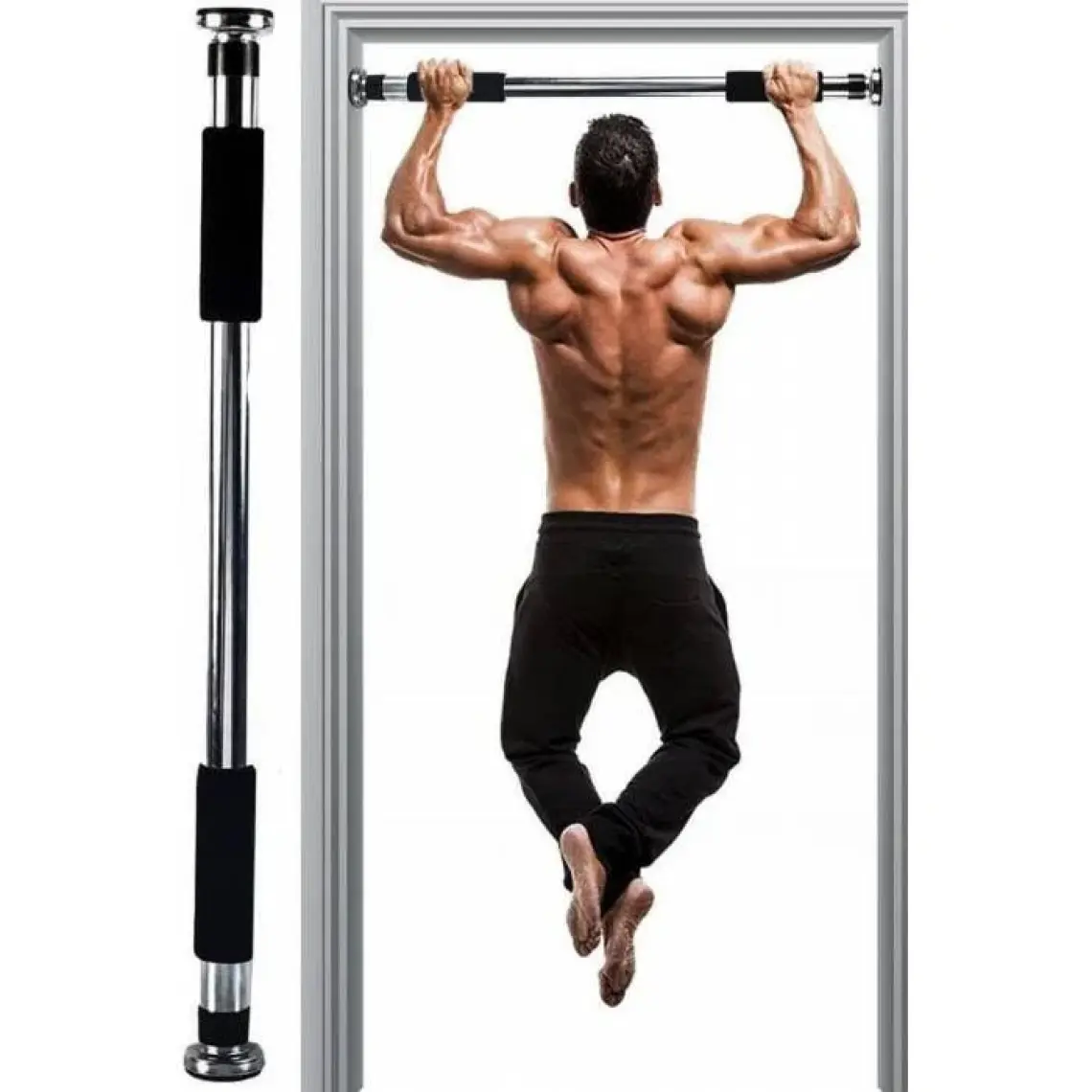 Hubstein Ayarlanabilir Kapı Barfiksi 60-100 cm Gri Mavi Tam Sünger Tutamaçlı
