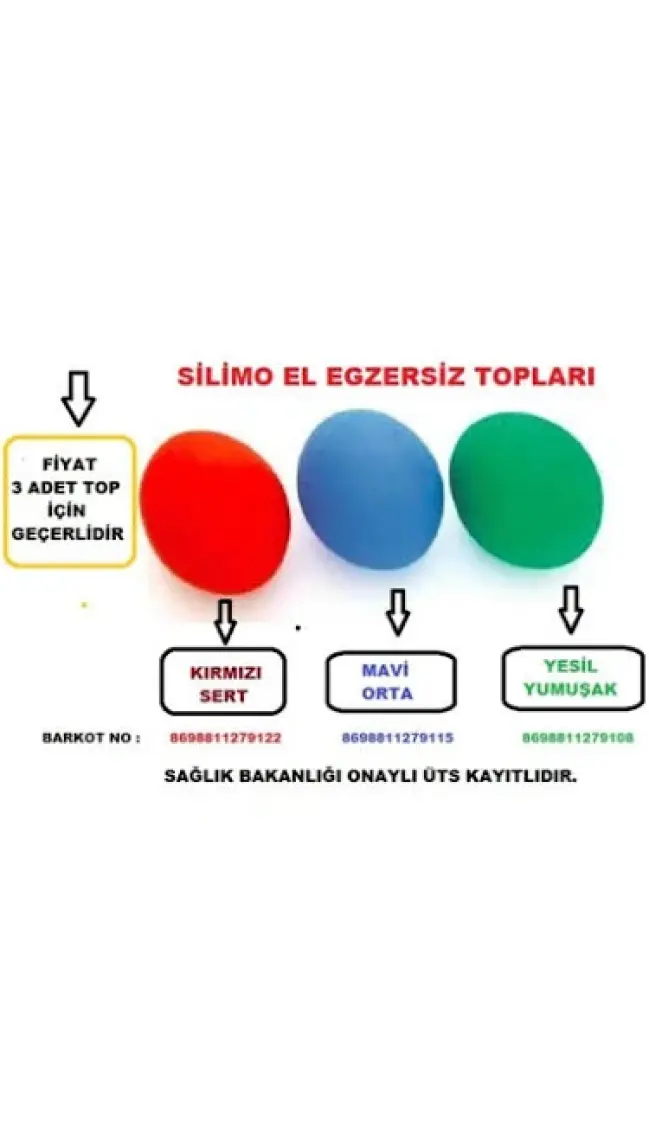 Medlon 3 Lü Set El Bilek Parmak Güçlendirme Egzersiz Topu - Silikon Stres Topu Parmak Güçlendirme Topu