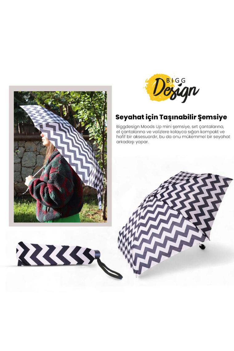 Biggdesign Moods Up Siyah Beyaz Zikzaklı Manuel Mini Şemsiye - Rüzgara Dayanıklı, Hafif, Renkli Tasarım