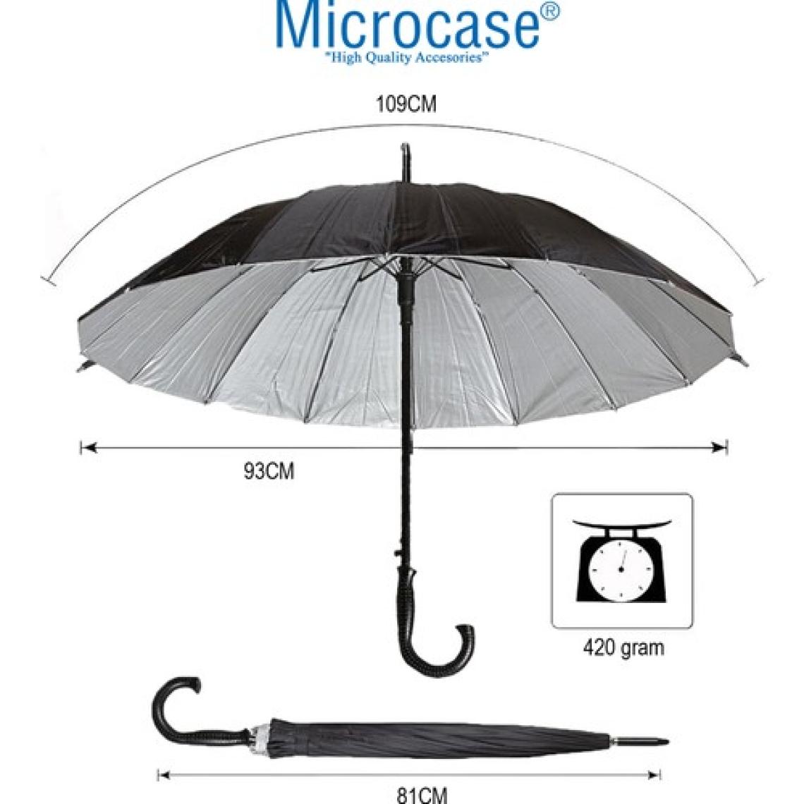 Microcase Unisex Otomatik 16 Telli Rüzgar Korumalı Rüzgarda Kırılmayan Su Geçirmez Dayanıklı Baston Şemsiye AL4664