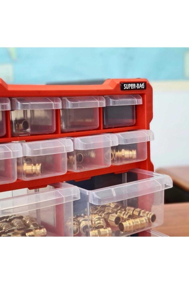 Super Bag Monoblok Çekmeceli Organizer Vida Boncuk Kutusu Hobi Organizer 12 Çekmece