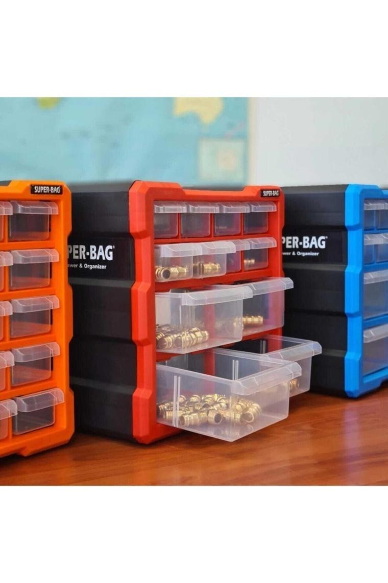 Super Bag Monoblok Çekmeceli Organizer Vida Boncuk Kutusu Hobi Organizer 12 Çekmece