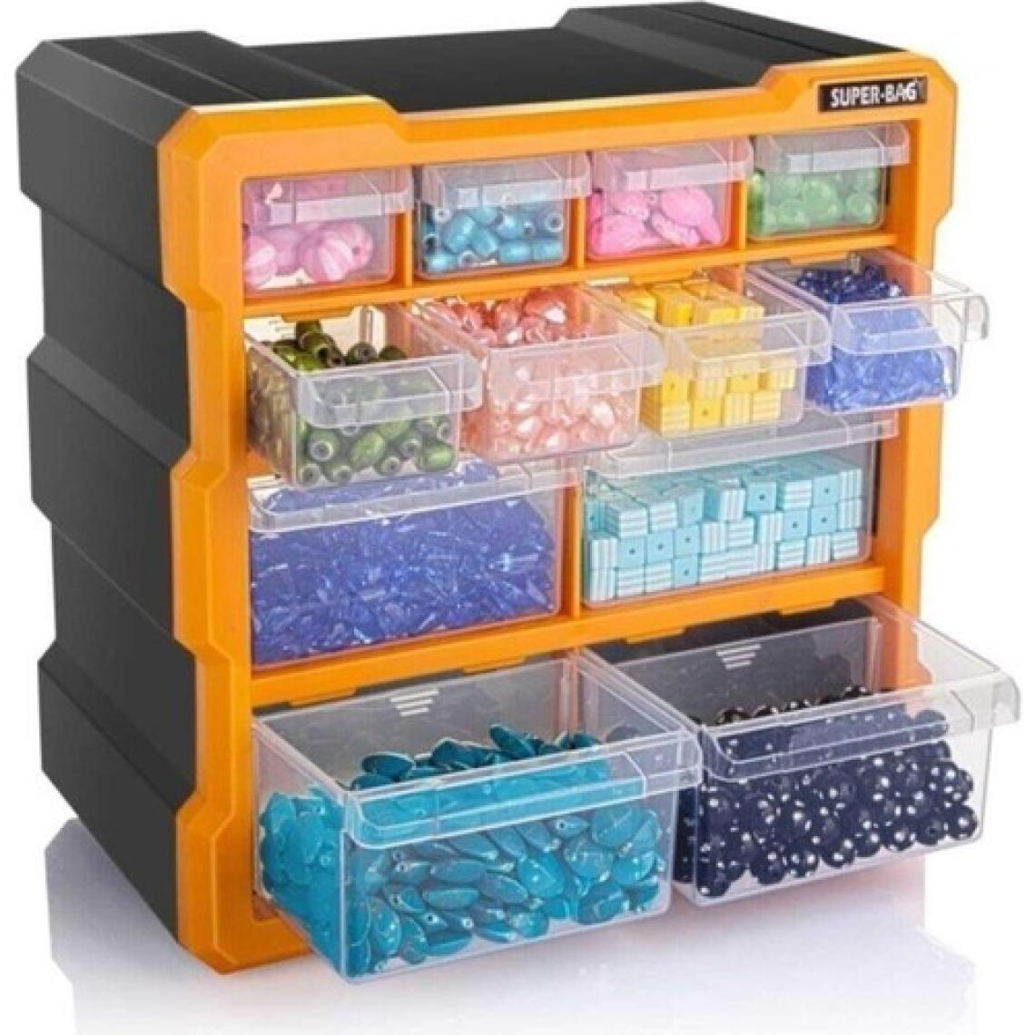 Tekreyonda Super Bag Monoblok Çekmeceli Organizer Vida Boncuk Kutusu Hobi Organizer 12 Çekmece ASR6007 Monoblok