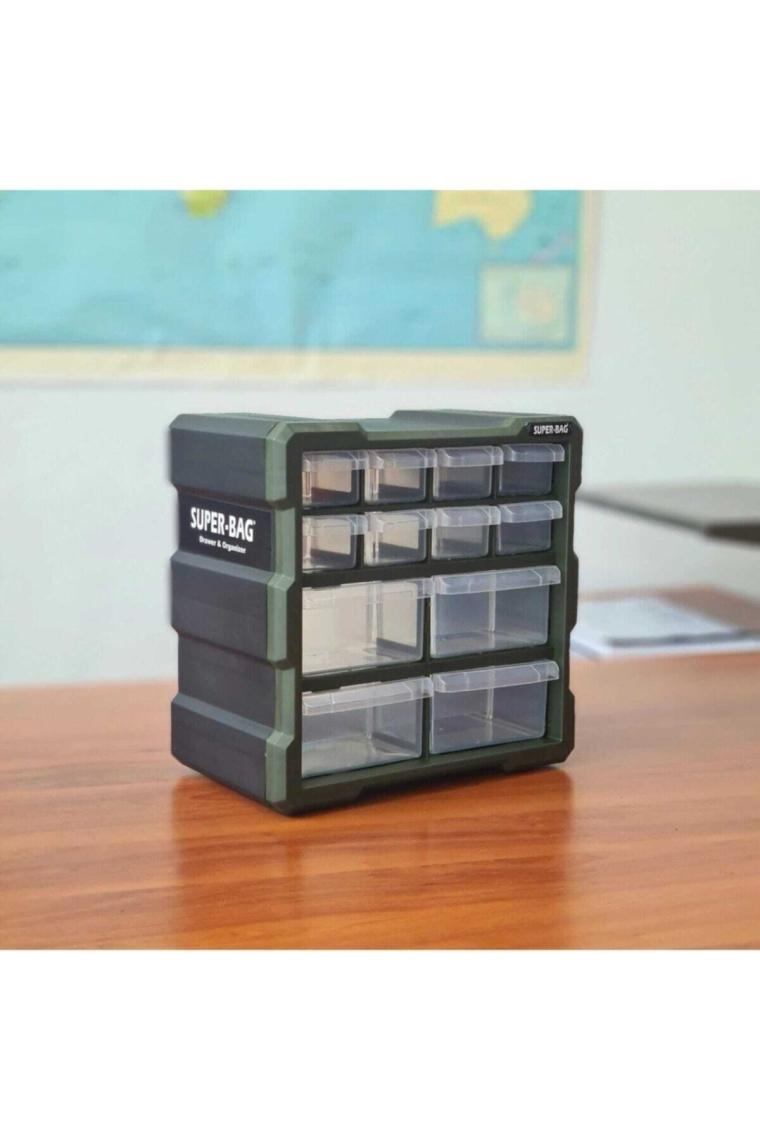 Super Bag Monoblok Çekmeceli Organizer Vida Boncuk Kutusu Hobi Organizer 12 Çekmece
