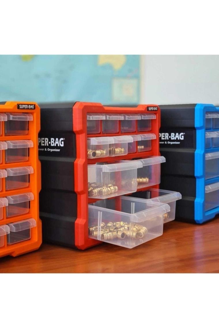 Super Bag Monoblok Çekmeceli Organizer Vida Boncuk Kutusu Hobi Organizer 12 Çekmece