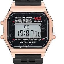 Aqua Di Polo 1987 Unisex Siyah Metal Kordonlu Mermer Desenli Dijital Retro Saat APWA064302