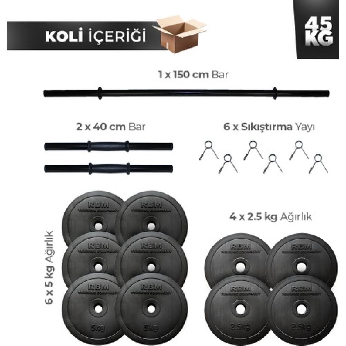 Aydın Sport 45 Kg 150 Cm Uzun Bar Dambıl Seti, Halter Seti Ve Fitness Ağırlık Seti