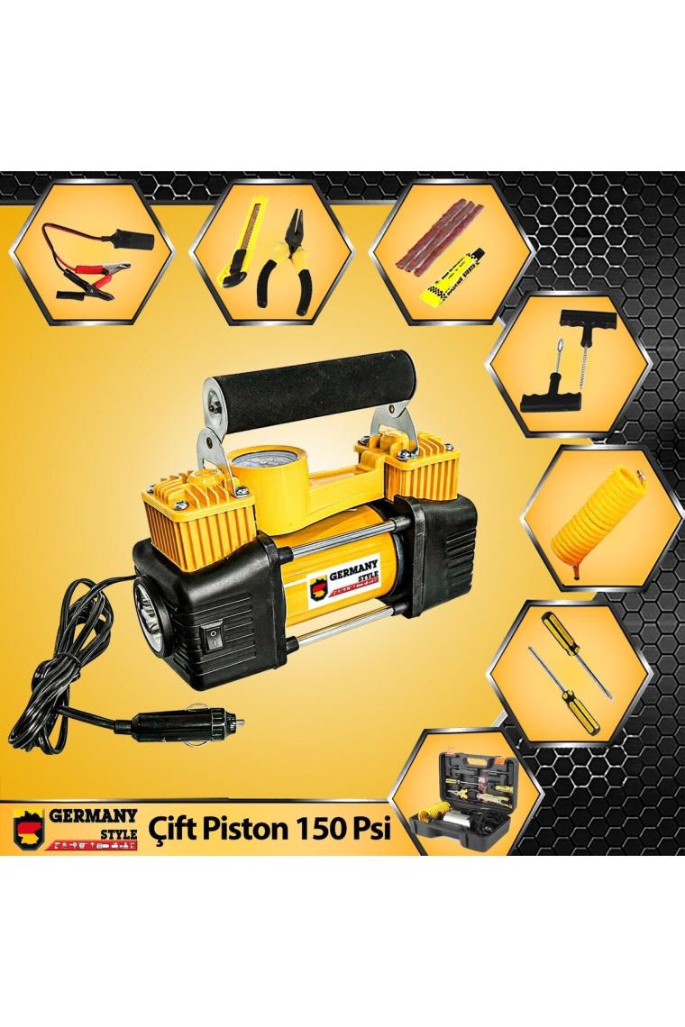 Germany Style Çift Pistonlu 12 V  150 Psi Araç Araba Lastik Bot Şişirme Kompresörü