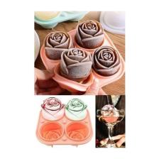 Kitchen Beauty 4'lü Gül Şekilli Buz Kalıbı 3 Boyutlu Sevimli Kokteyl Buz Gülü Silikon Büyük Buz Topları