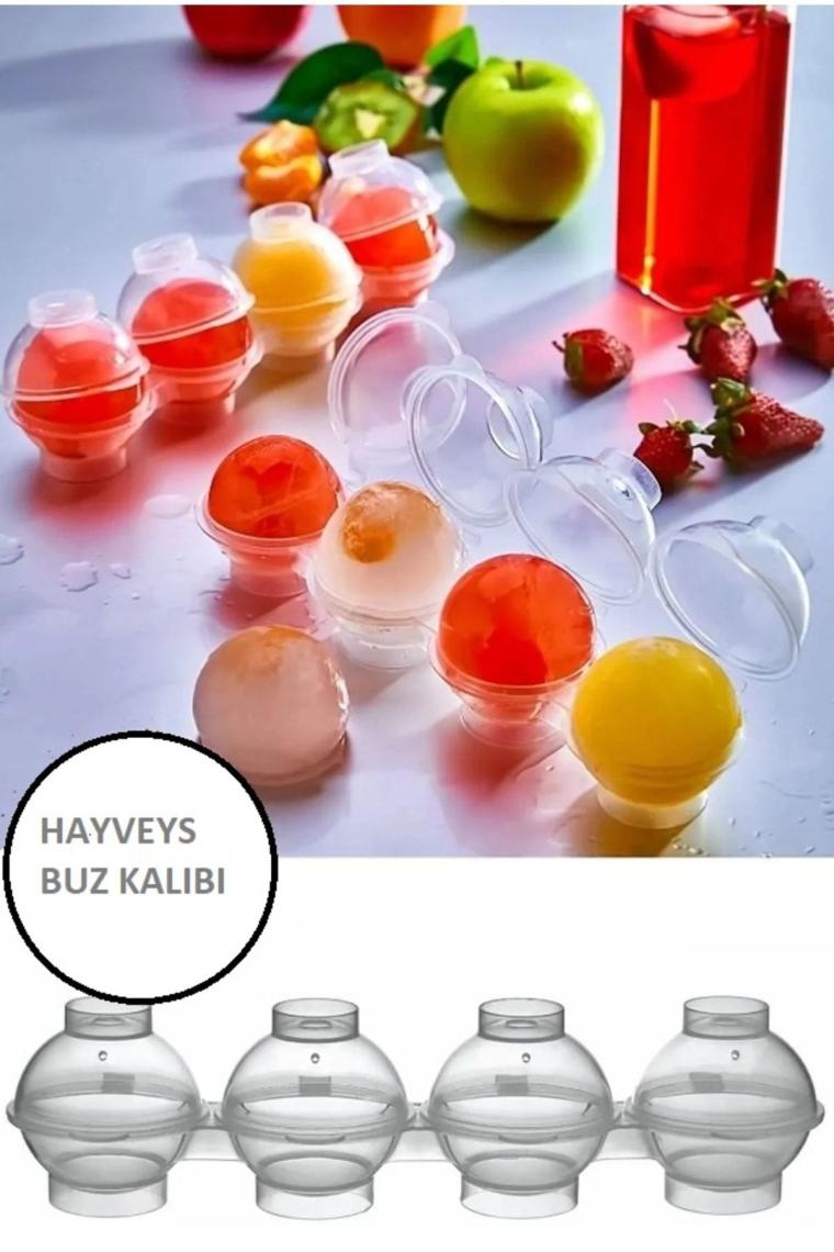 Hayveys 4 Bölmeli Yuvarlak Top Buz Kalıbı Kokteyl,meyve, Çikolata Içecek Hazırlama Buzluk