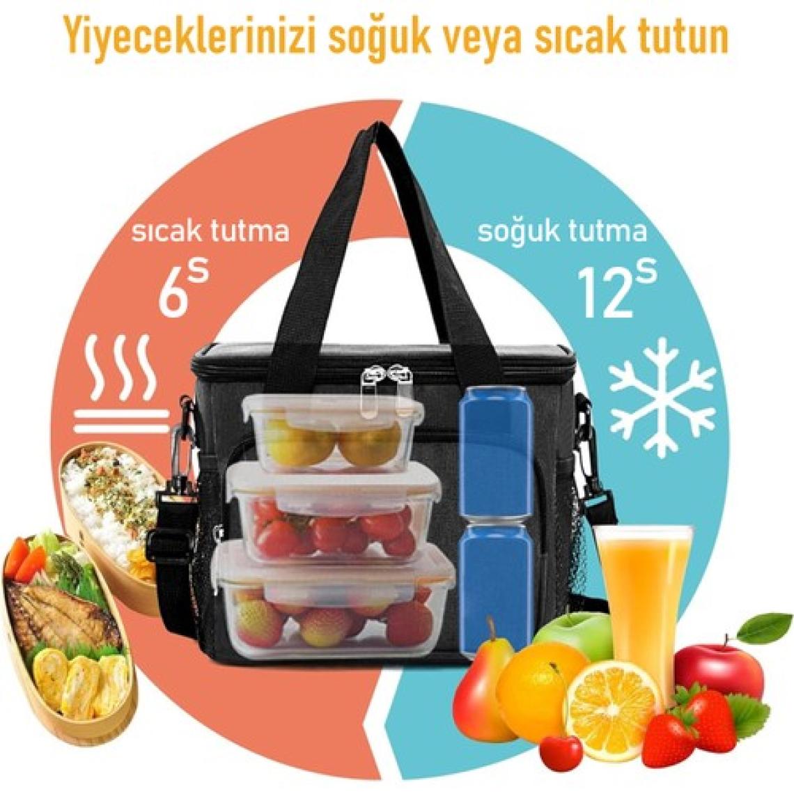 Haegs Termal Çanta, Soğuk Sıcak Tutucu Beslenme Çantası, Buzluk Soğutucu Yemek Çantası 15L - Siyah