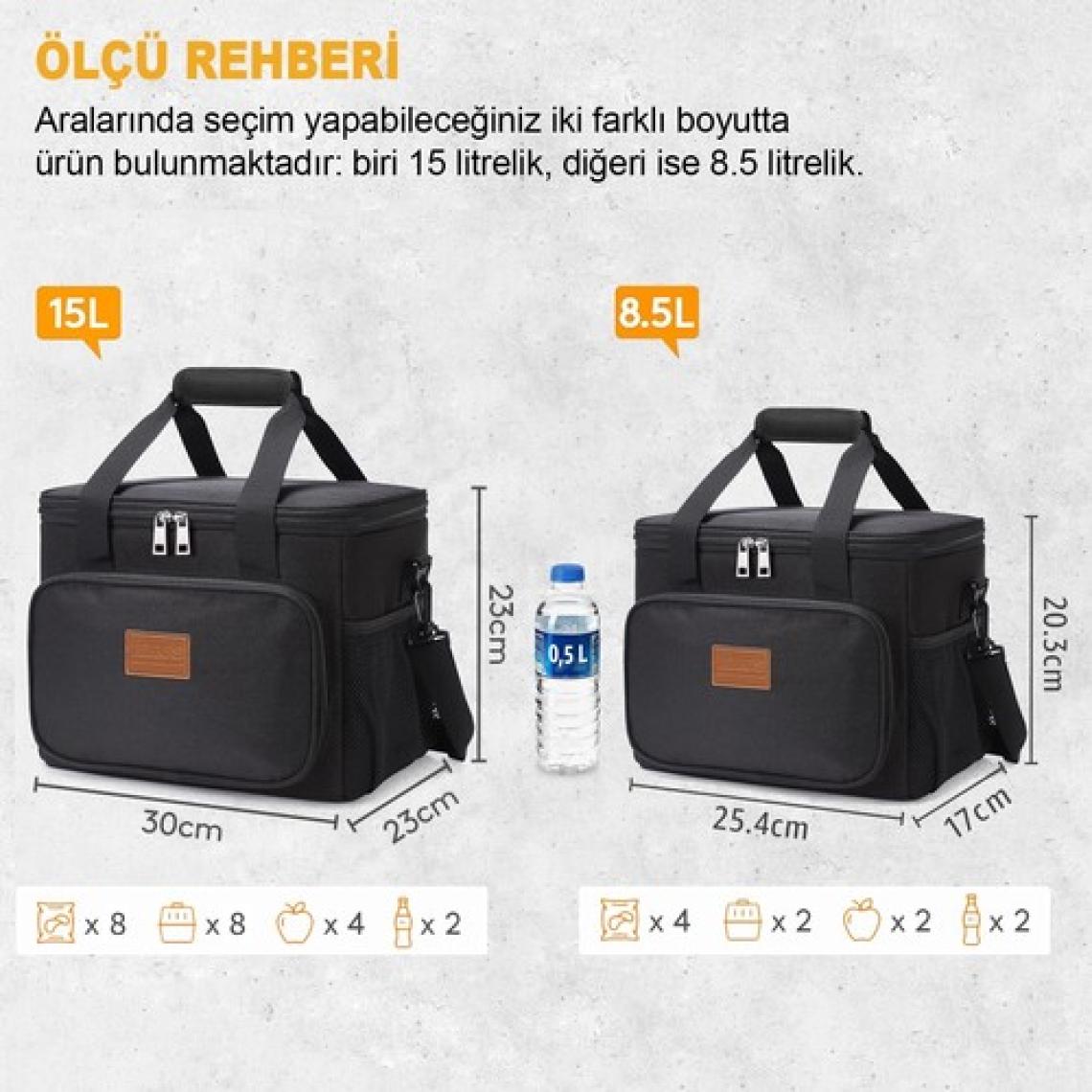 Haegs Termal Çanta, Soğuk Sıcak Tutucu Beslenme Çantası, Buzluk Soğutucu Yemek Çantası 15L - Siyah