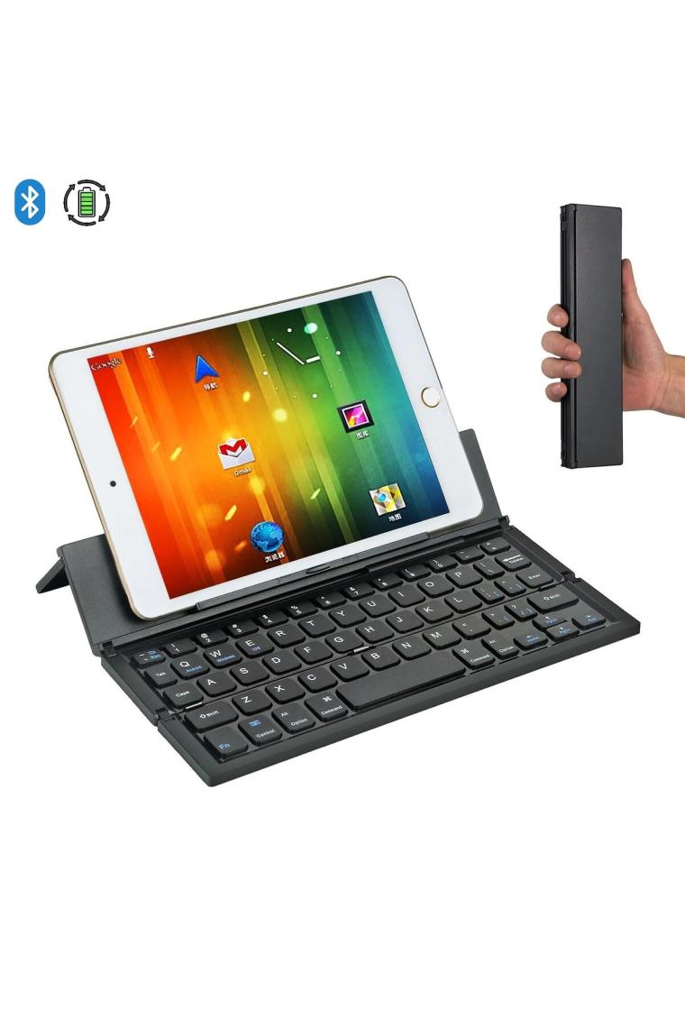 Duhalıne Tablet / Telefon Uyumlu Kablosuz Mini Klavye, Standlı Katlanabilir Şarj Edilebilir Bluetooth Klavye