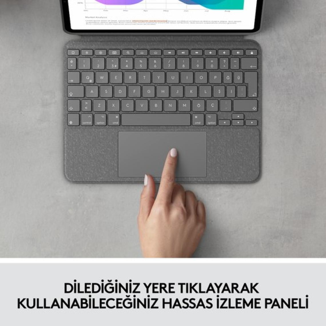 Logitech Combo Touch iPad Pro 11 inç 2, 3 ve 4. Nesil ile Uyumlu Çok Yönlü Klavyeli Kılıf - Gri