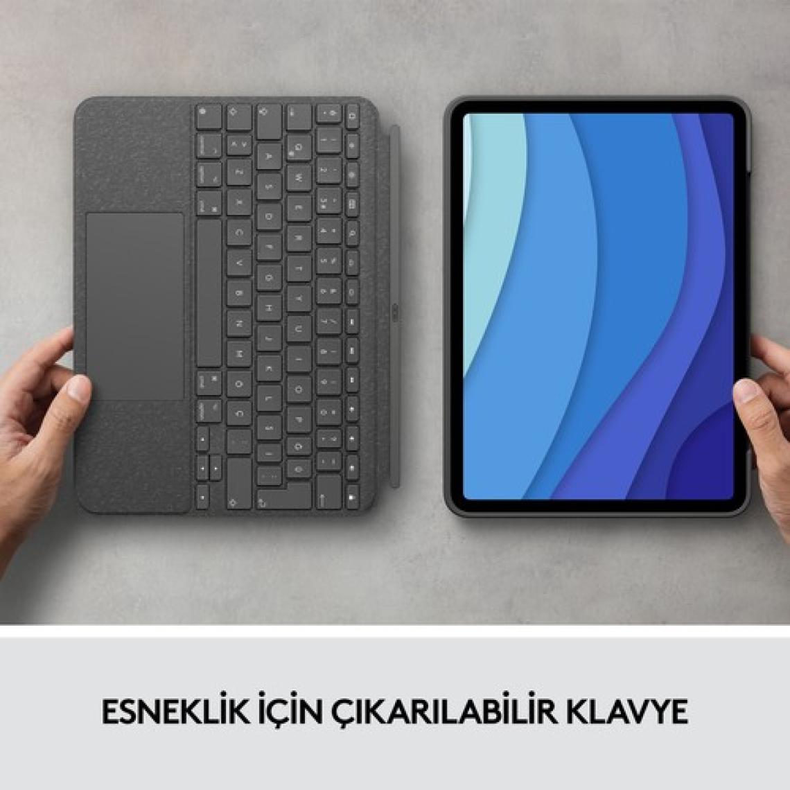 Logitech Combo Touch iPad Pro 11 inç 2, 3 ve 4. Nesil ile Uyumlu Çok Yönlü Klavyeli Kılıf - Gri