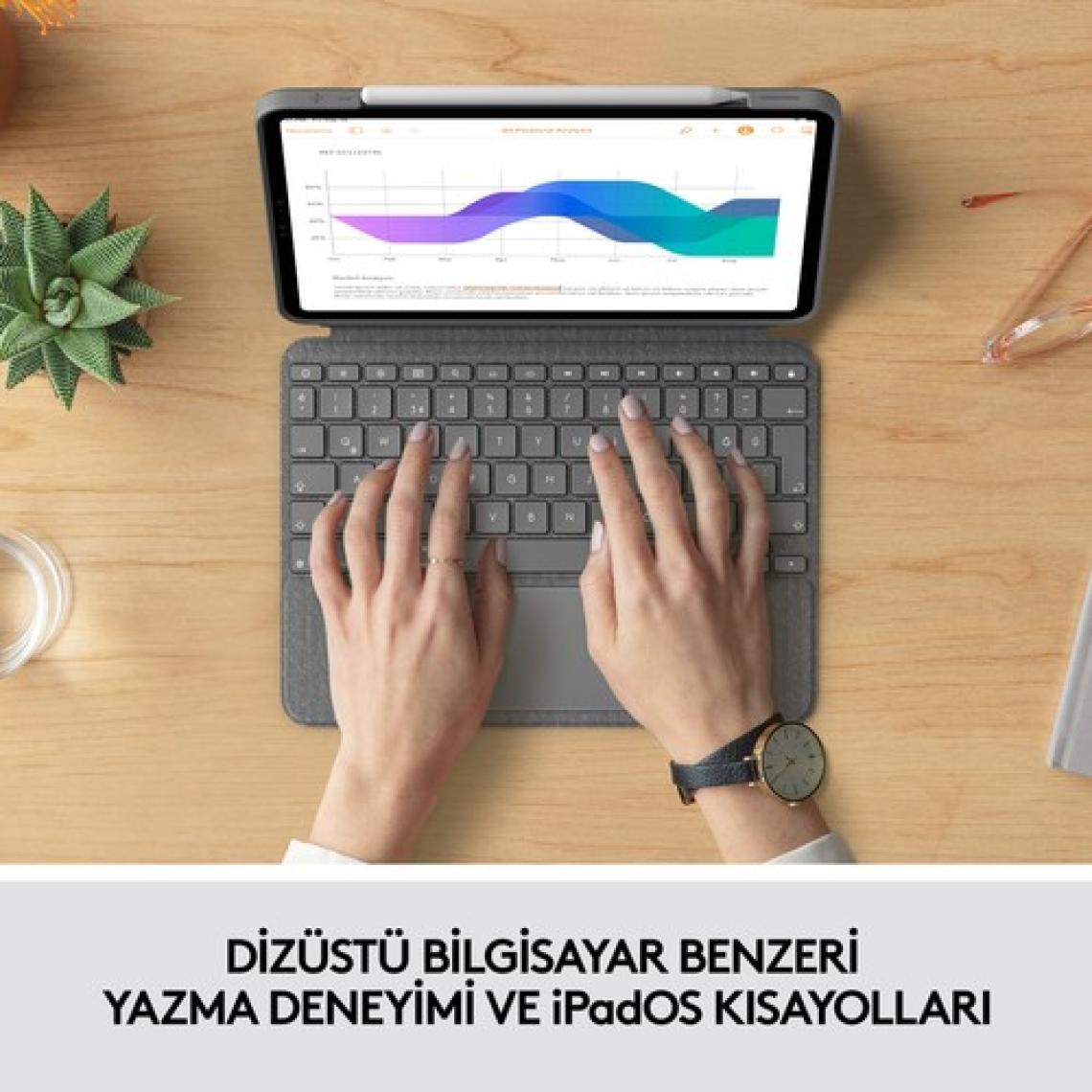 Logitech Combo Touch iPad Pro 11 inç 2, 3 ve 4. Nesil ile Uyumlu Çok Yönlü Klavyeli Kılıf - Gri