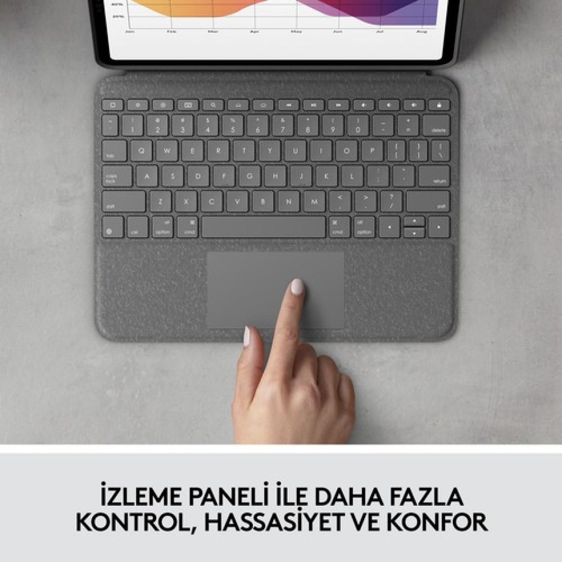 Logitech Slim Folio Touch 10.9" iPad Air 4. ve 5. Nesil ile Uyumlu Türkçe Klavyeli Kılıf - Koyu Gri