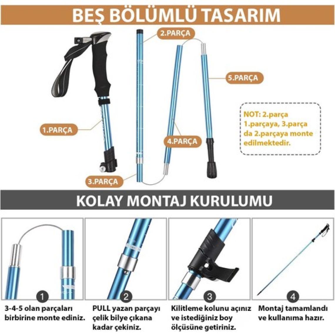 Hymark Trekking Hafif Katlanabilir 105-125CM Dağcı Doğa Kamp Yürüyüş Tırmanma Batonu