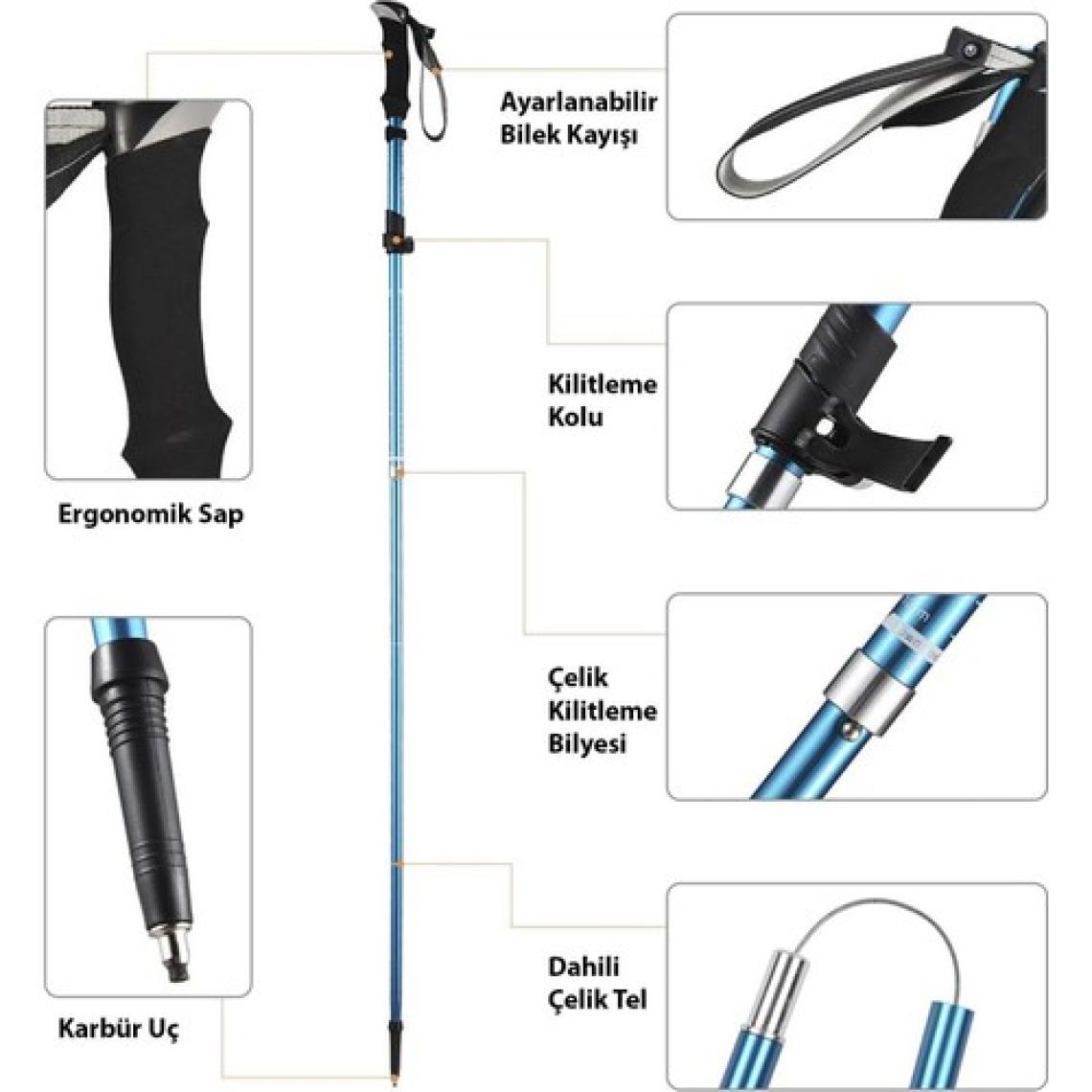 Hymark Trekking Hafif Katlanabilir 105-125CM Dağcı Doğa Kamp Yürüyüş Tırmanma Batonu