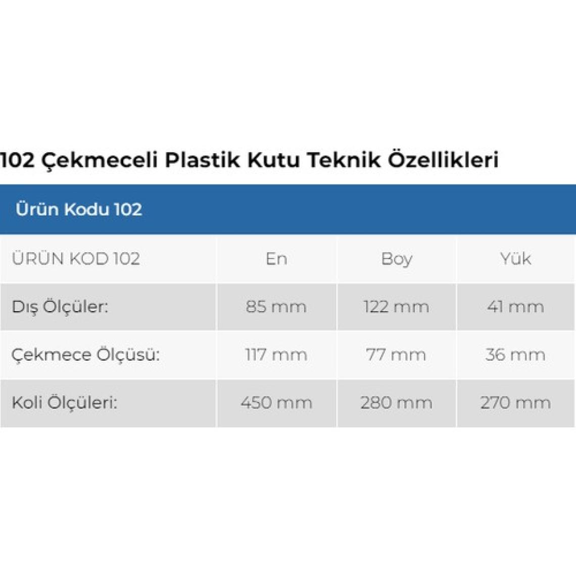 Sembol 102 Plastik Çekmeceli Kutu 7,7 x 11,7 x 3,6 cm 25'li