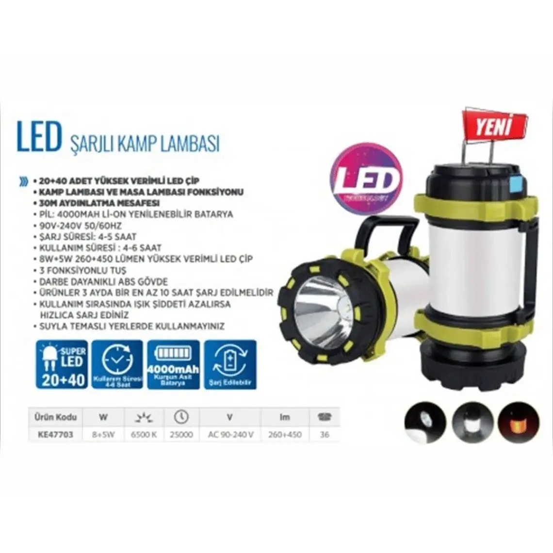 Klaus Klaus Led Kamp Lambası Ke47703 (şarjlı)