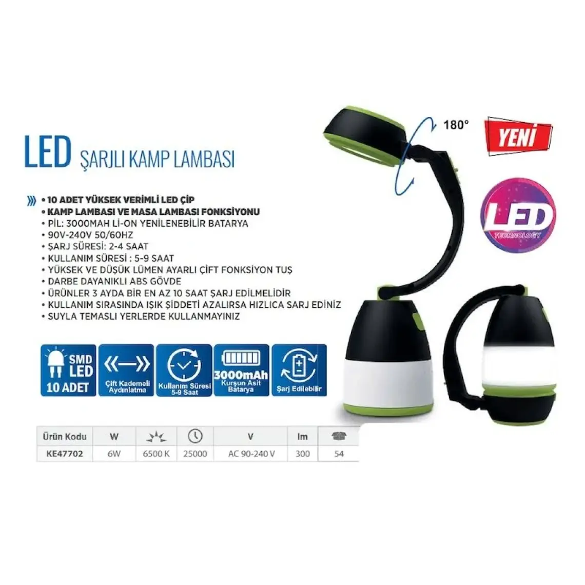 Klaus Klaus Led Kamp Lambası Ke47703 (şarjlı)
