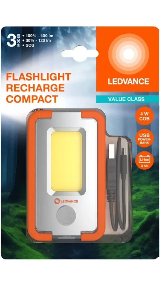 Ledvance LED Compact 5W 6500K 120-400LM IP22 3 Farklı Mod Beyaz Işık Şarjlı El Feneri