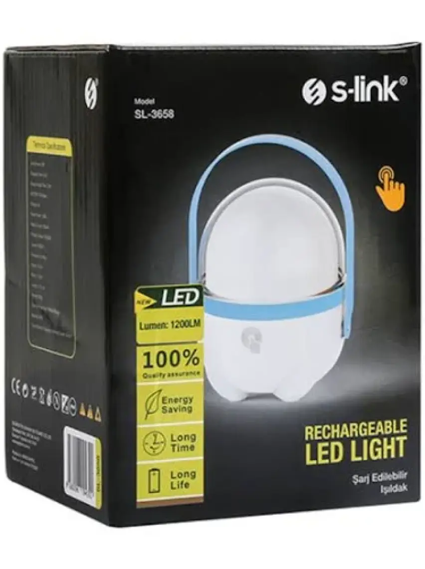 S-Link SL-3658 Mavi Dokunmatik Açma Kapama Ledli 2400 Ah 5V-1A 1+30 Ledli Işıldak