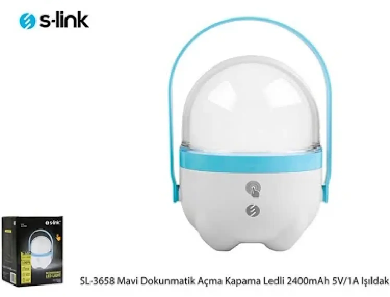 S-Link SL-3658 Mavi Dokunmatik Açma Kapama Ledli 2400 Ah 5V-1A 1+30 Ledli Işıldak