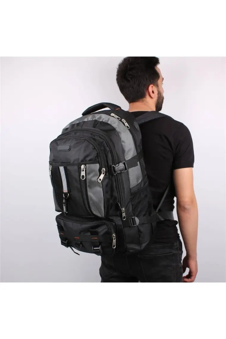 Bagacar Izdag Siyah Gri Seyahat Sırt Çantası 60 Lt 17" Laptop Bölmeli