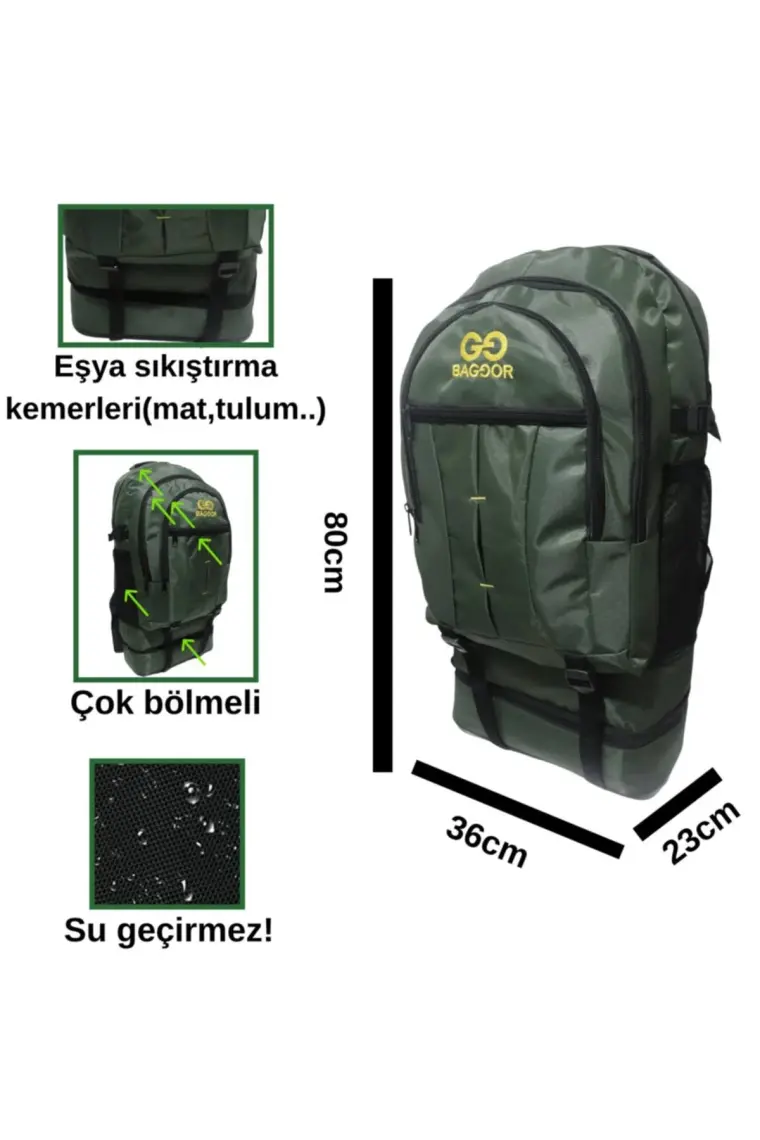 Baggor 90 Litre Körüklü Su Geçirmez Çok Gözlü Laptop Bölmeli Kampçı-Seyahat-Dağcı Sırt Çantası