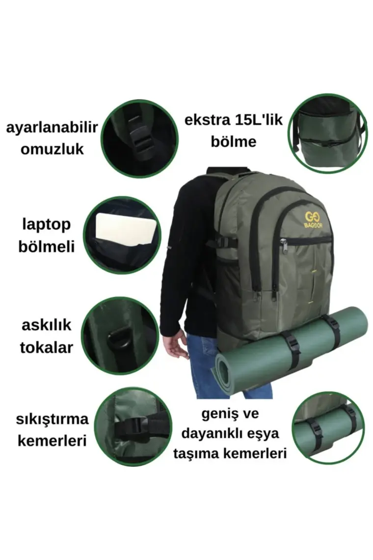 Baggor 90 Litre Körüklü Su Geçirmez Çok Gözlü Laptop Bölmeli Kampçı-Seyahat-Dağcı Sırt Çantası