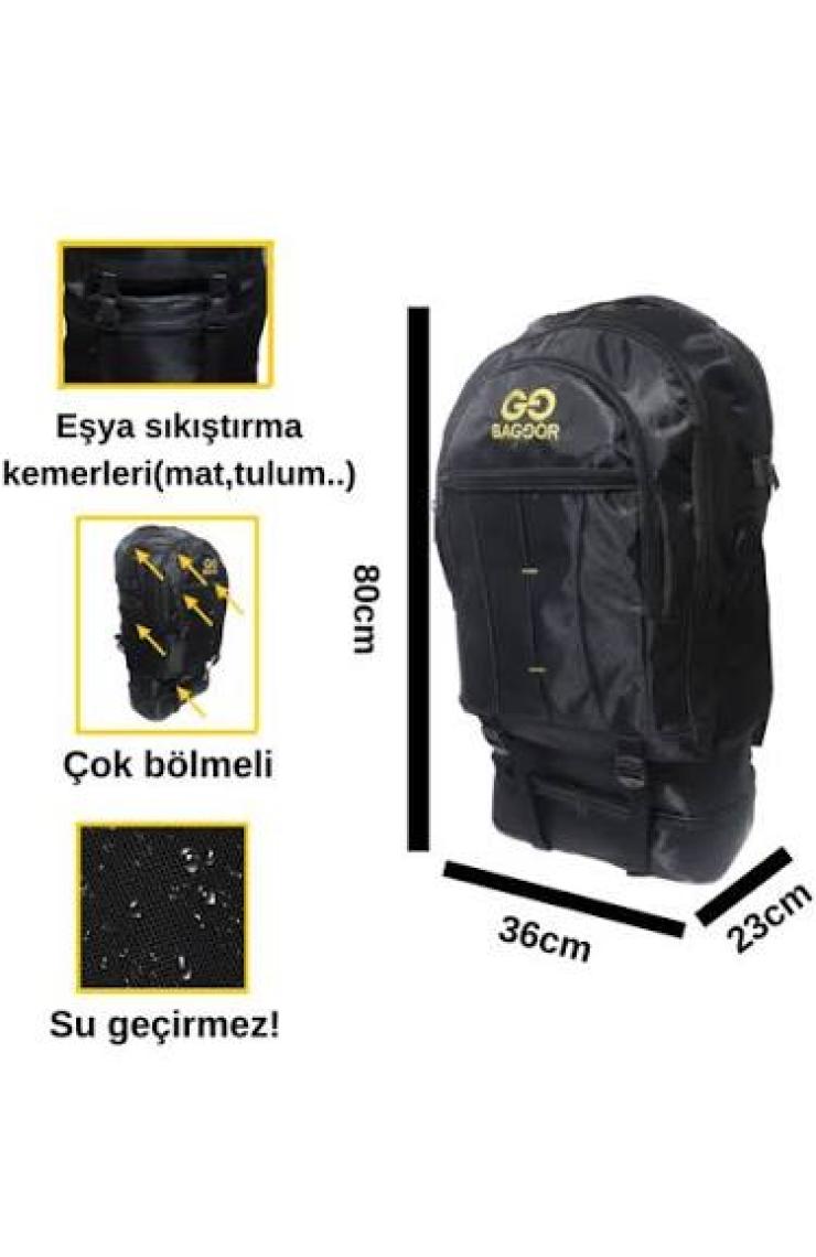 Baggor 90 Litre Körüklü Su Geçirmez Çok Gözlü Laptop Bölmeli Kampçı-Seyahat-Dağcı Sırt Çantası