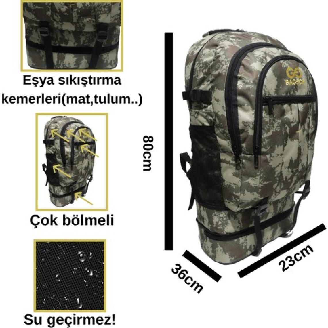 Baggor 90 Litre Körüklü Su Geçirmez Çok Gözlü Laptop Bölmeli Kampçı-Seyahat-Dağcı Sırt Çantası