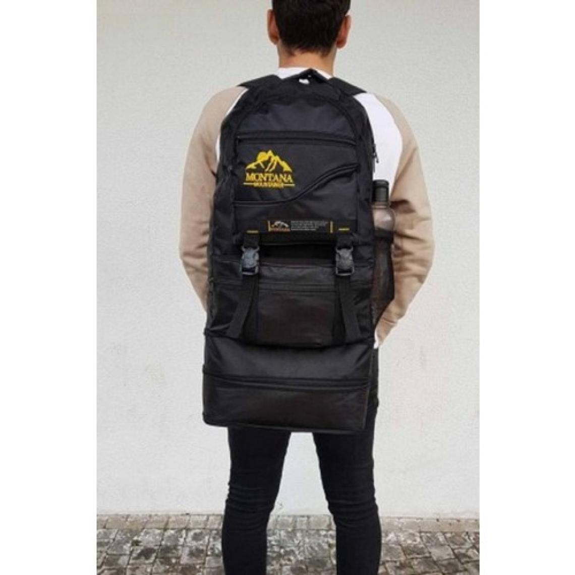 Baggor Montana 80L Siyah Çift Körüklü Su Geçirmez Çok Gözlü  Kampçı-Seyahat-Dağcı Sırt Çantası