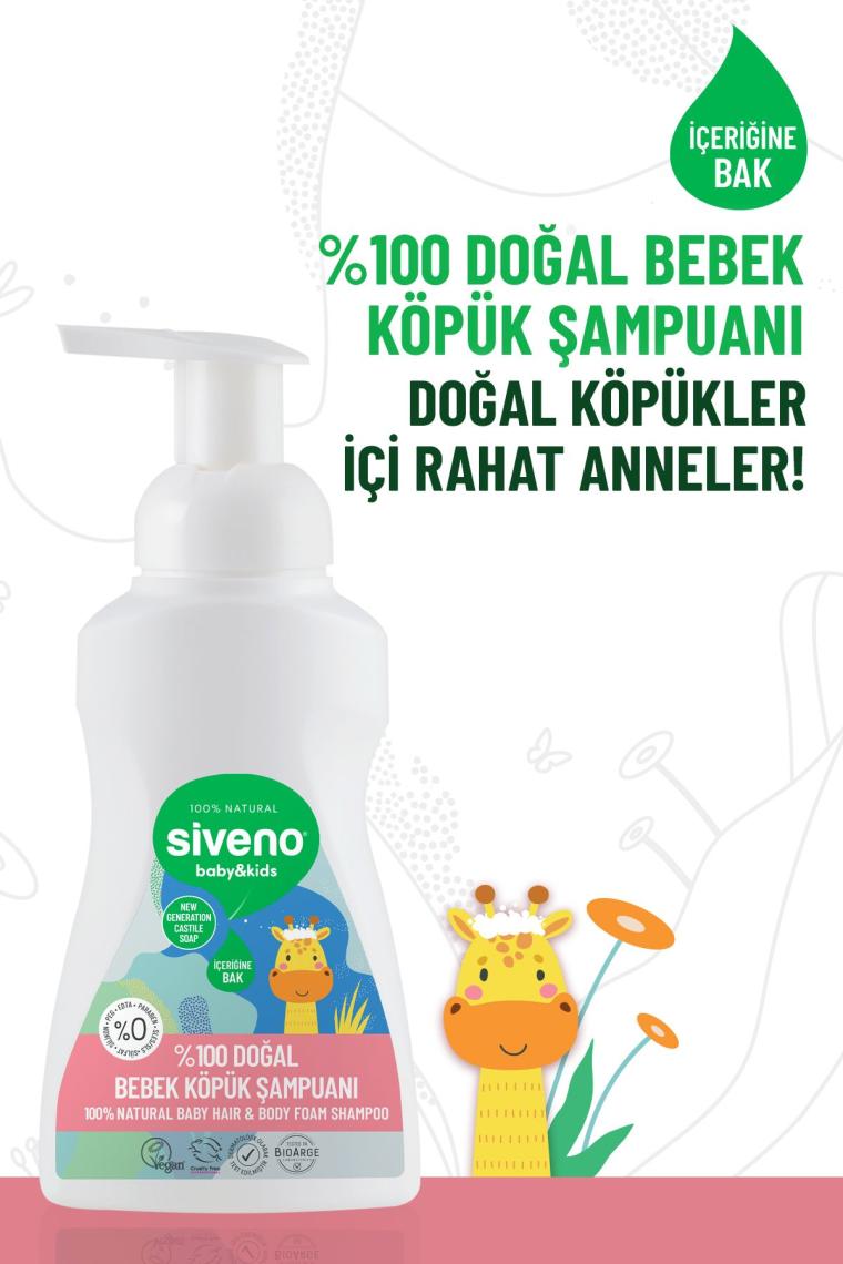 %100 Doğal Bebek Köpük Şampuanı Yenidoğan Saç Ve Vücut Için Nemlendirici Bitkisel Vegan 250 ml