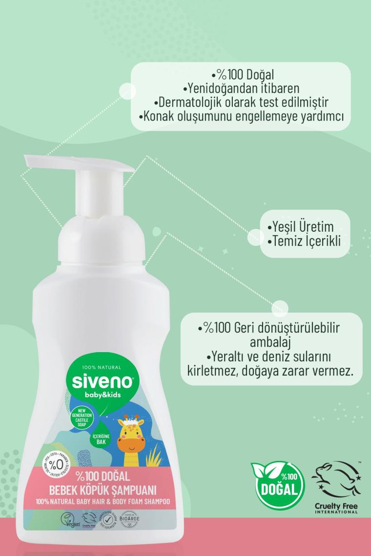 %100 Doğal Bebek Köpük Şampuanı Yenidoğan Saç Ve Vücut Için Nemlendirici Bitkisel Vegan 250 ml