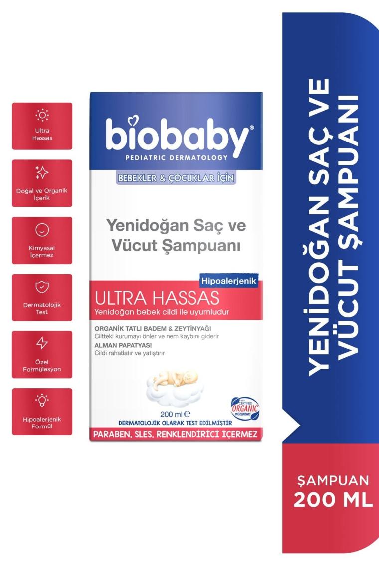 Yenidoğan Saç Ve Vücut Şampuanı 200 ml - Alman Papatyası, Organik Tatlı Badem Yağı, Zeytinya