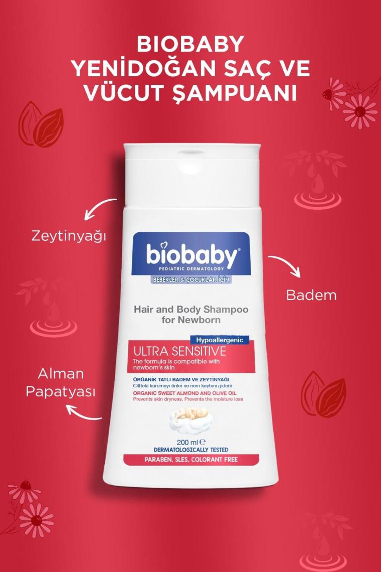 Yenidoğan Saç Ve Vücut Şampuanı 200 ml - Alman Papatyası, Organik Tatlı Badem Yağı, Zeytinya