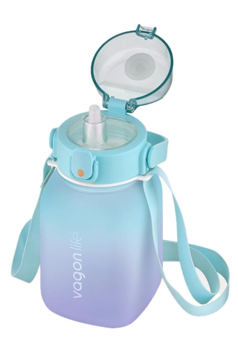 1100ml Çocuk Askılı Pipetli/Pipetsiz Kullanım Çift Renk Softtouch Motivasyon Matarası