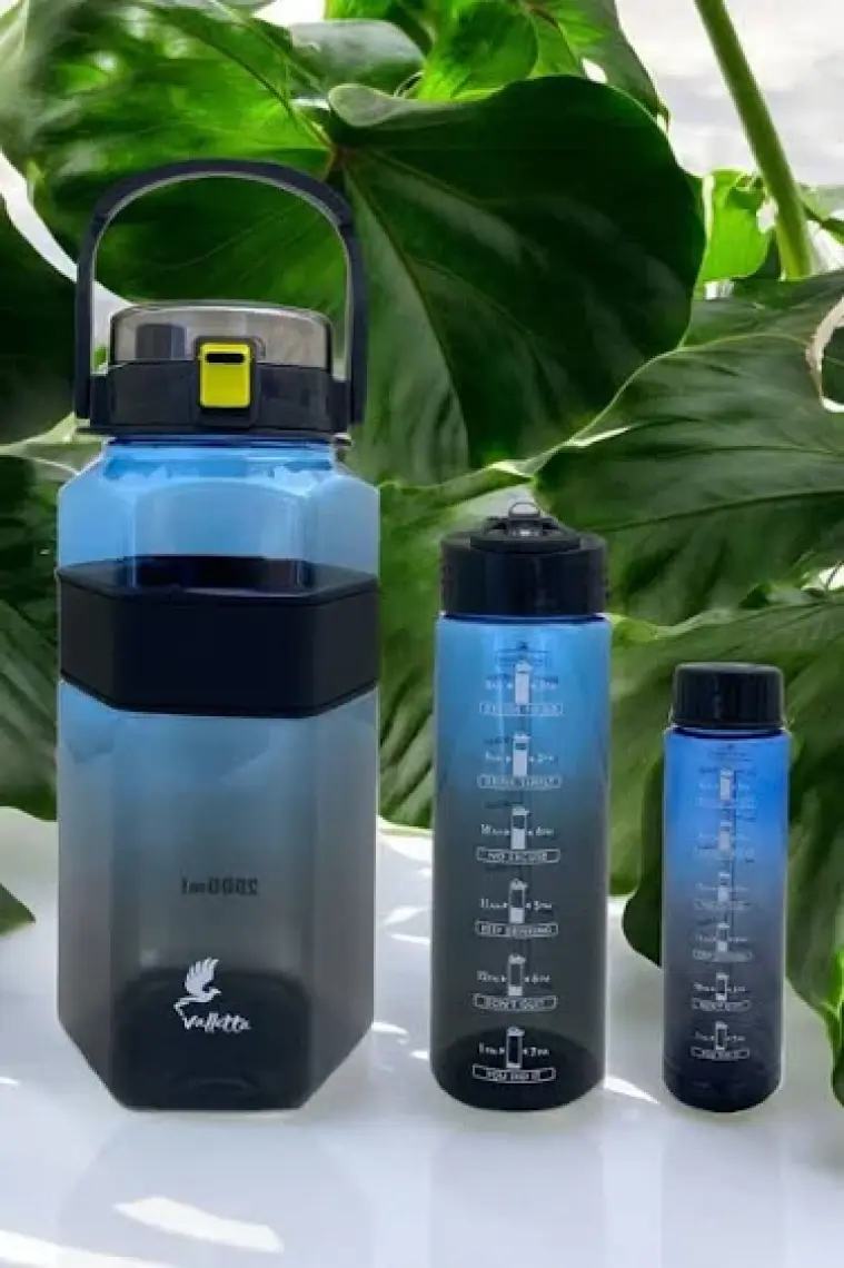 Oregon 3'Lü Set Bpa Içermez Motivasyonel Su Matarası Siyah-Mavi Su Matarası, Su Şişesi