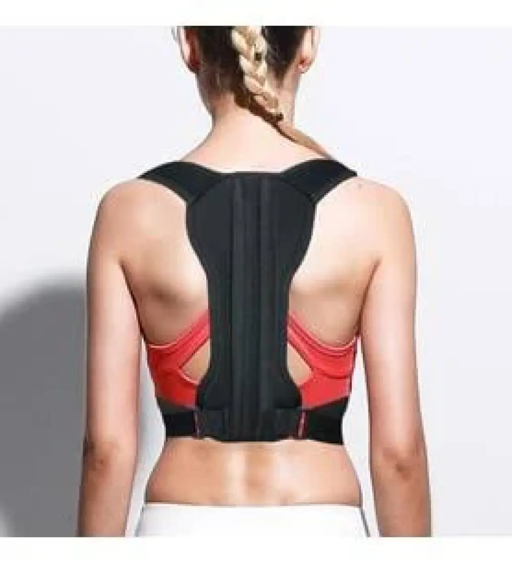 Kambur Önleyici Omuz Dik Durus Korsesi Unisex Siyah Deri Desenli Kemerli Ayarlanabilir