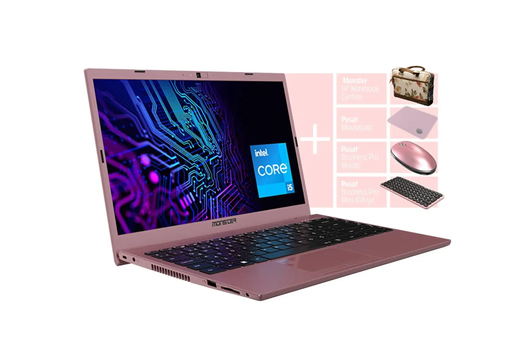 Monster HUMA H4 V5.1.7 Rose Gold Intel Core i5 1235U 16 GB RAM 500 GB SSD FreeDOS 14,1'' FHD 60 Hz Taşınabilir Bilgisayar