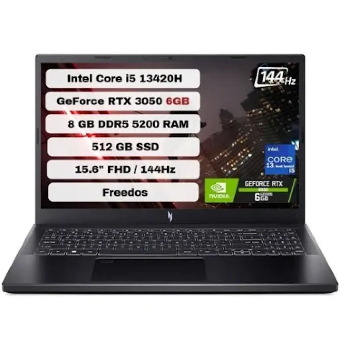 Acer Nitro V 15 ANV15-51 Intel Core I5 13420H 8 GB 512 GB SSD RTX 3050-6 GB Freedos 15.6" FHD IPS Taşınabilir Bilgisayar NH.QNCEY.001