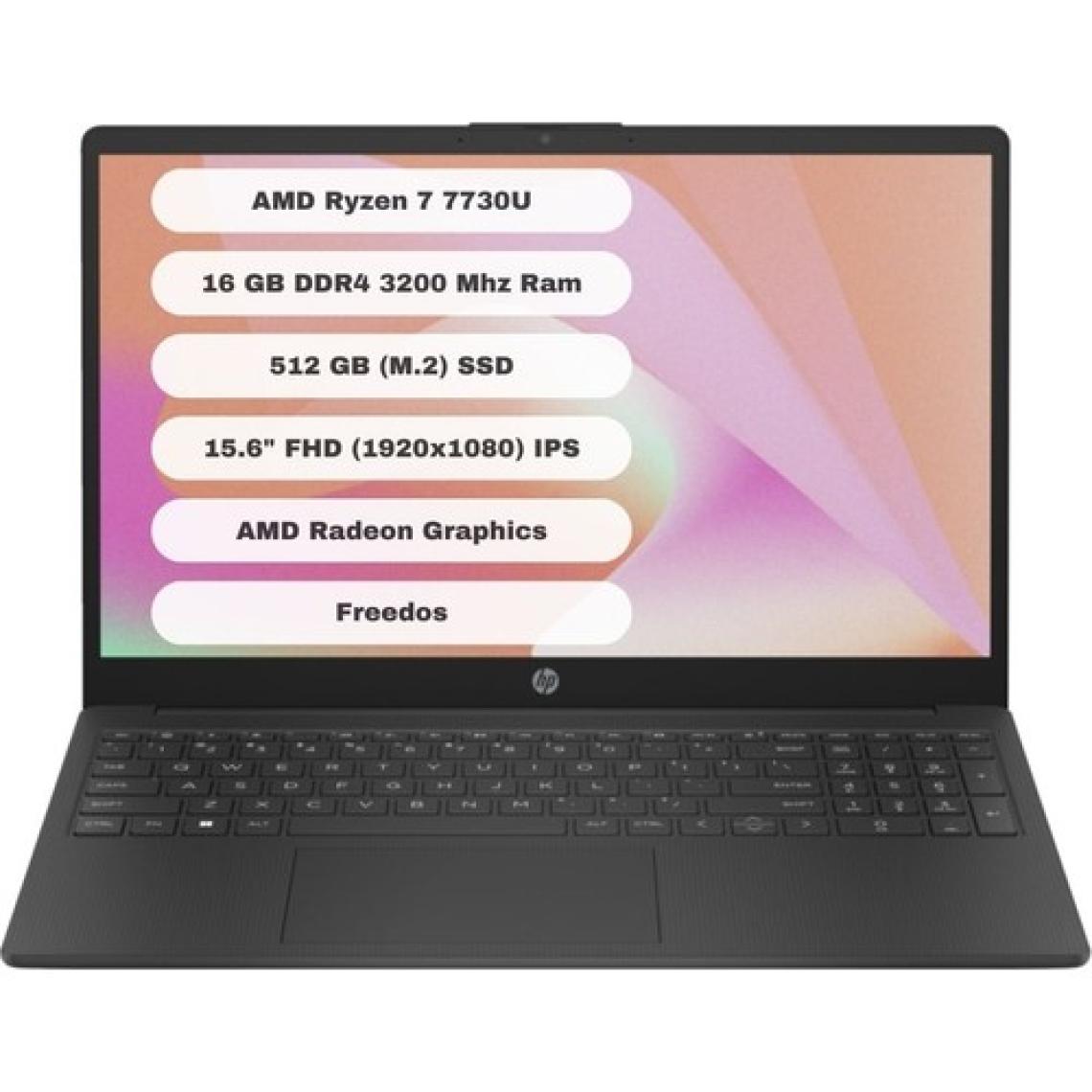 HP 15-FC0059NT AMD Ryzen 7 7730U 16GB 512GB SSD Freedos 15.6" FHD Taşınabilir Bilgisayar 8M1T1EA